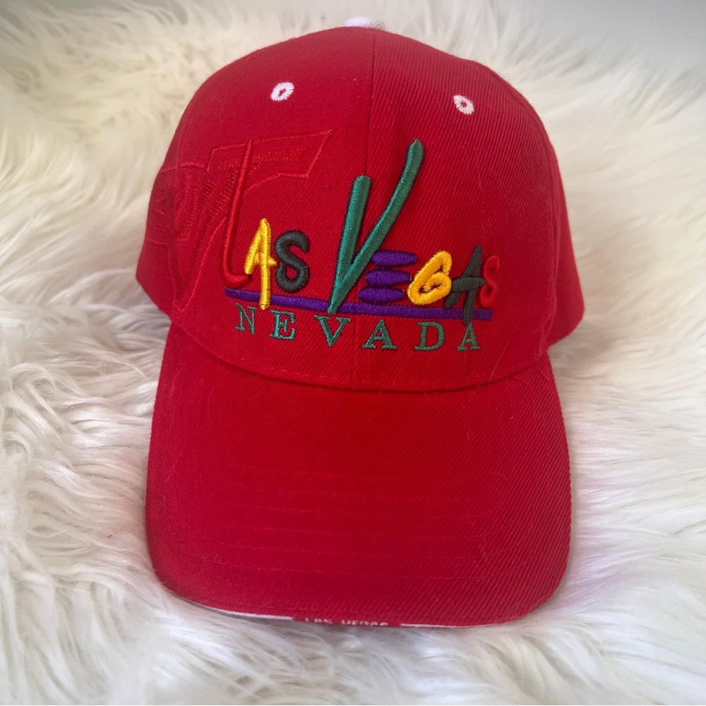 Chelona Red Embroidered Hat with Curved Brim and Plant Design Las Vegas
